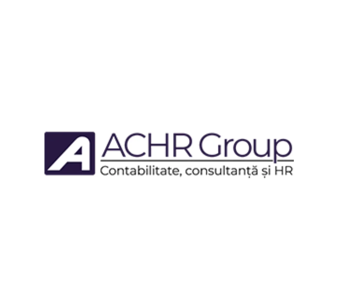 Logoul vechi ACHR Group, mov, cu descriptorul „Contabilitate, consultanță și HR”