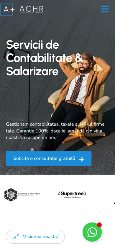 Pagina de acasă a site-ului nou ACHR pe telefon