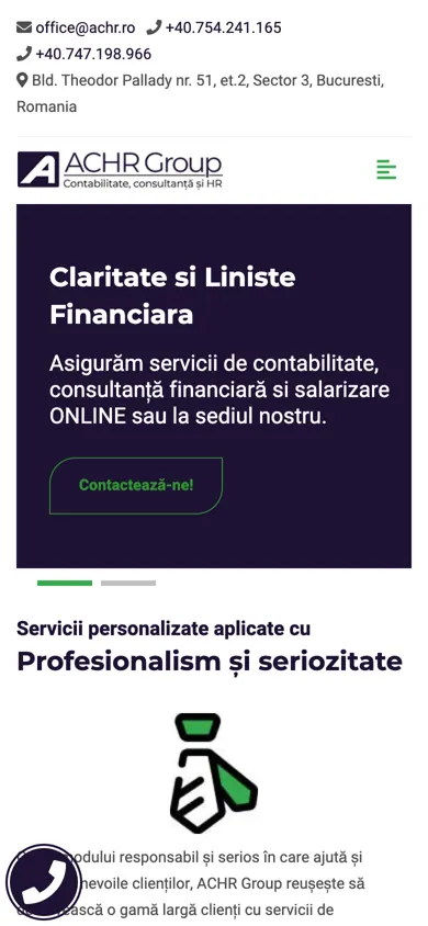 Pagina de acasă a site-ului vechi ACHR pe telefon