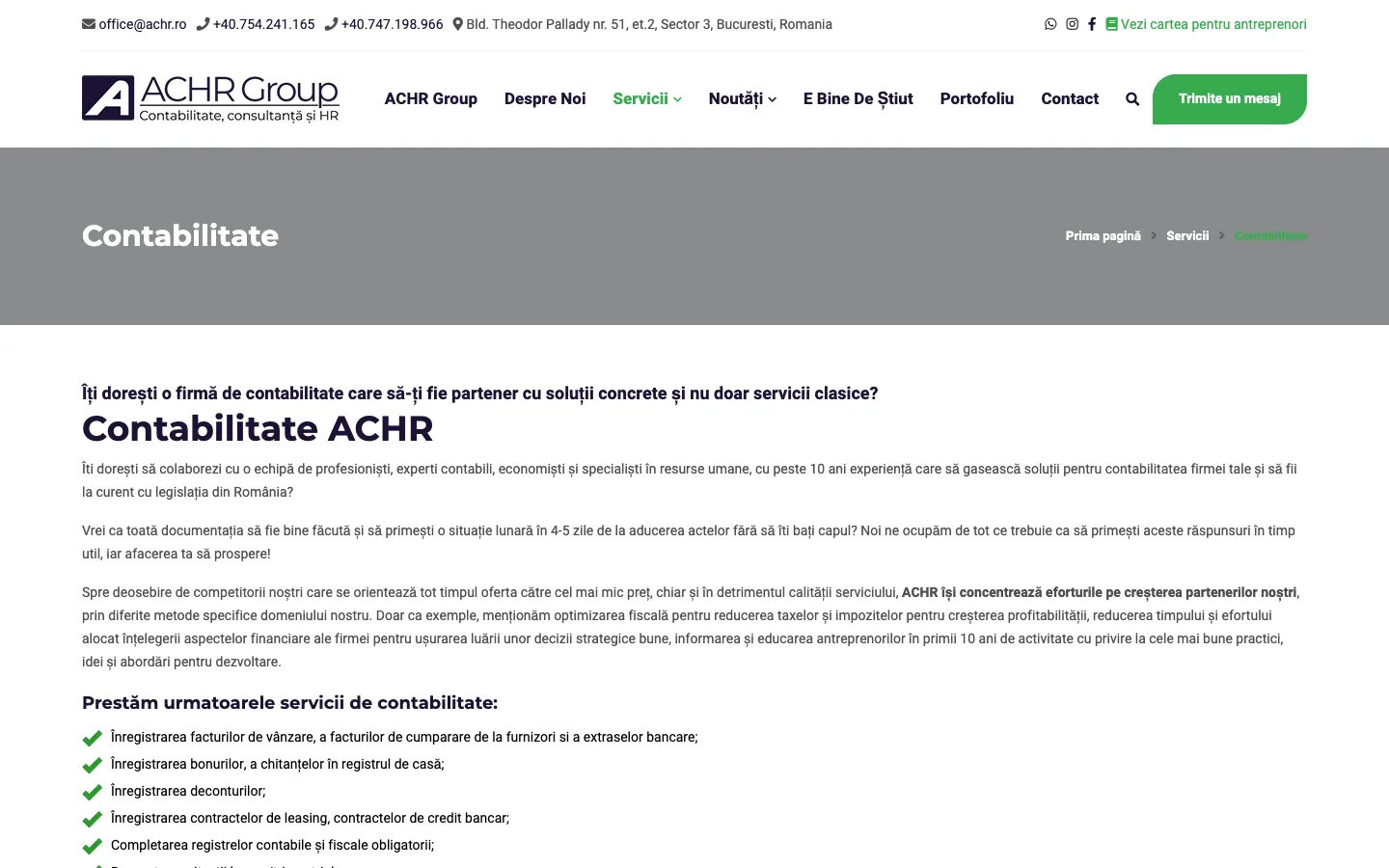 Pagina veche de contabilitate ACHR, cu titlul „Contabilitate ACHR” și liste lungi de bife