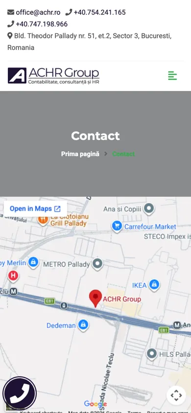 Pagina veche de contact ACHR pe telefon