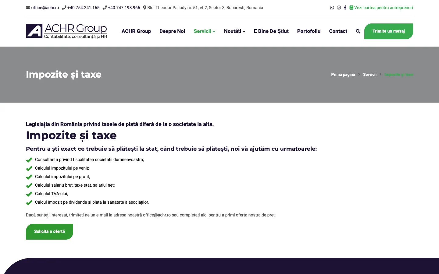 Pagina veche de impozite și taxe ACHR, cu titlul „Impozite și taxe”
