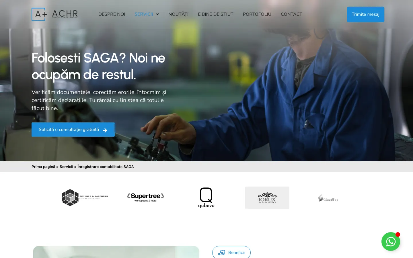 Pagina nouă ACHR pentru utilizatorii SAGA, cu titlul „Folosești SAGA? Noi ne ocupăm de restul.”