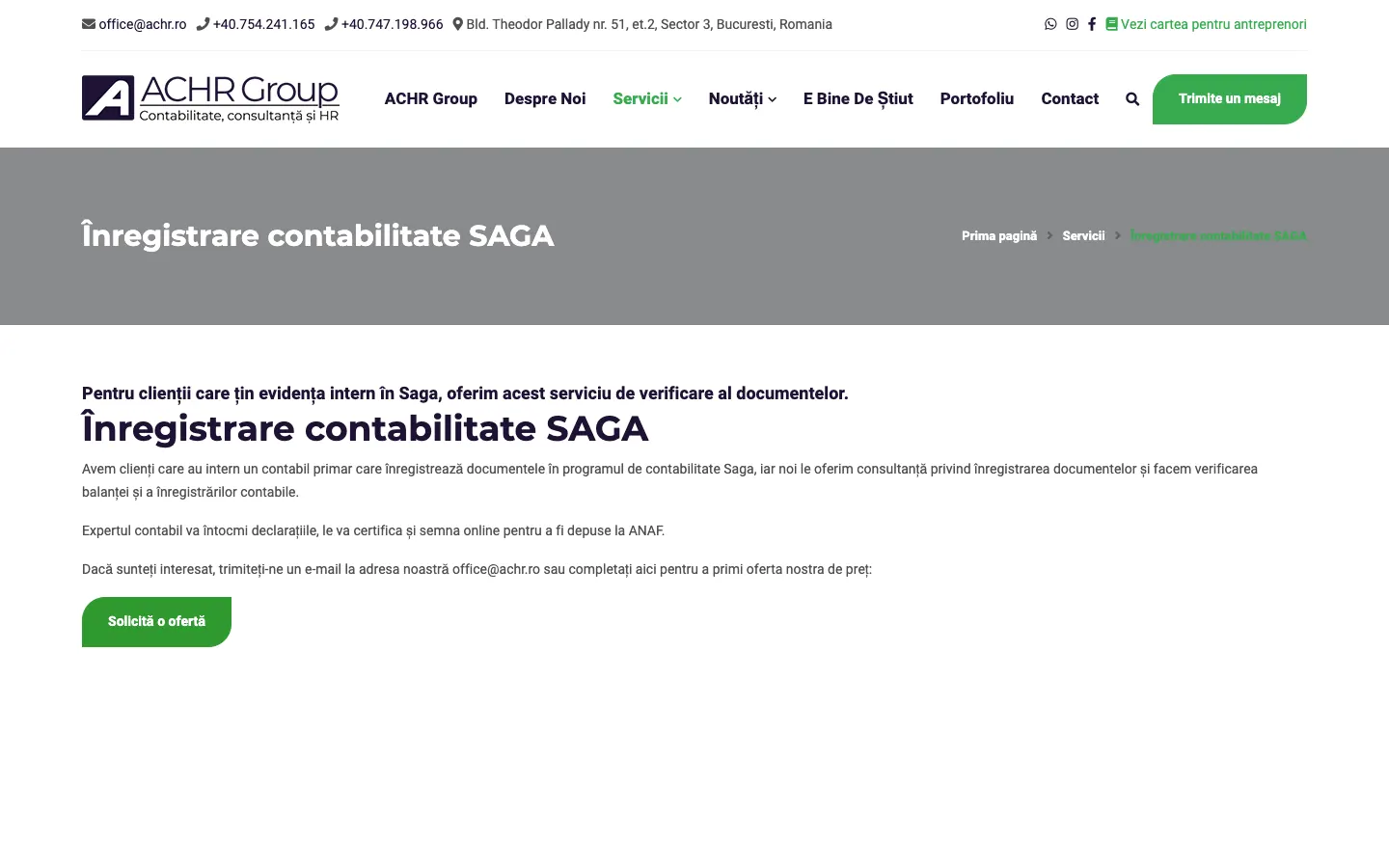 Pagina veche ACHR „Înregistrare contabilitate SAGA”