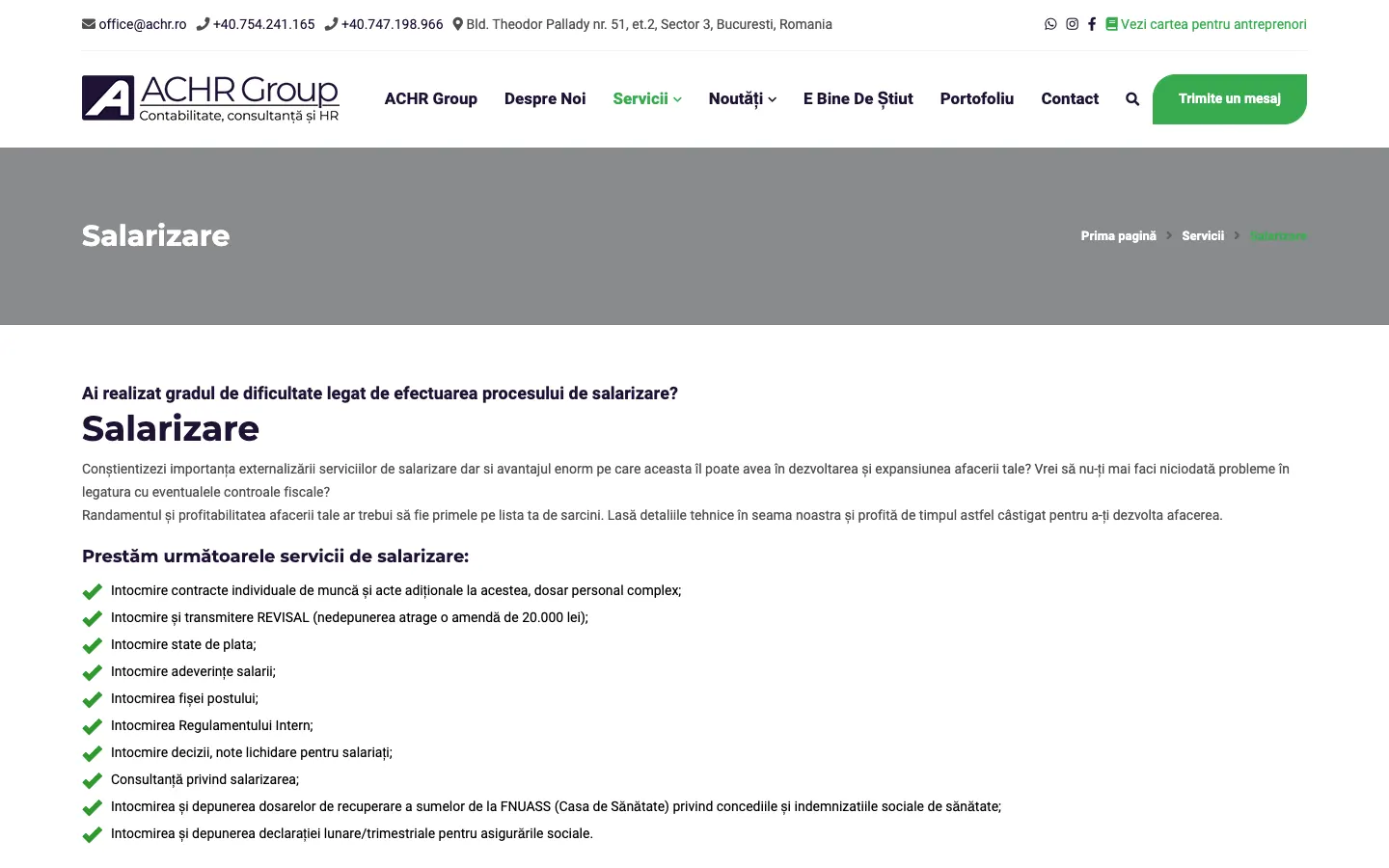 Pagina veche de salarizare ACHR, cu titlul „Salarizare”