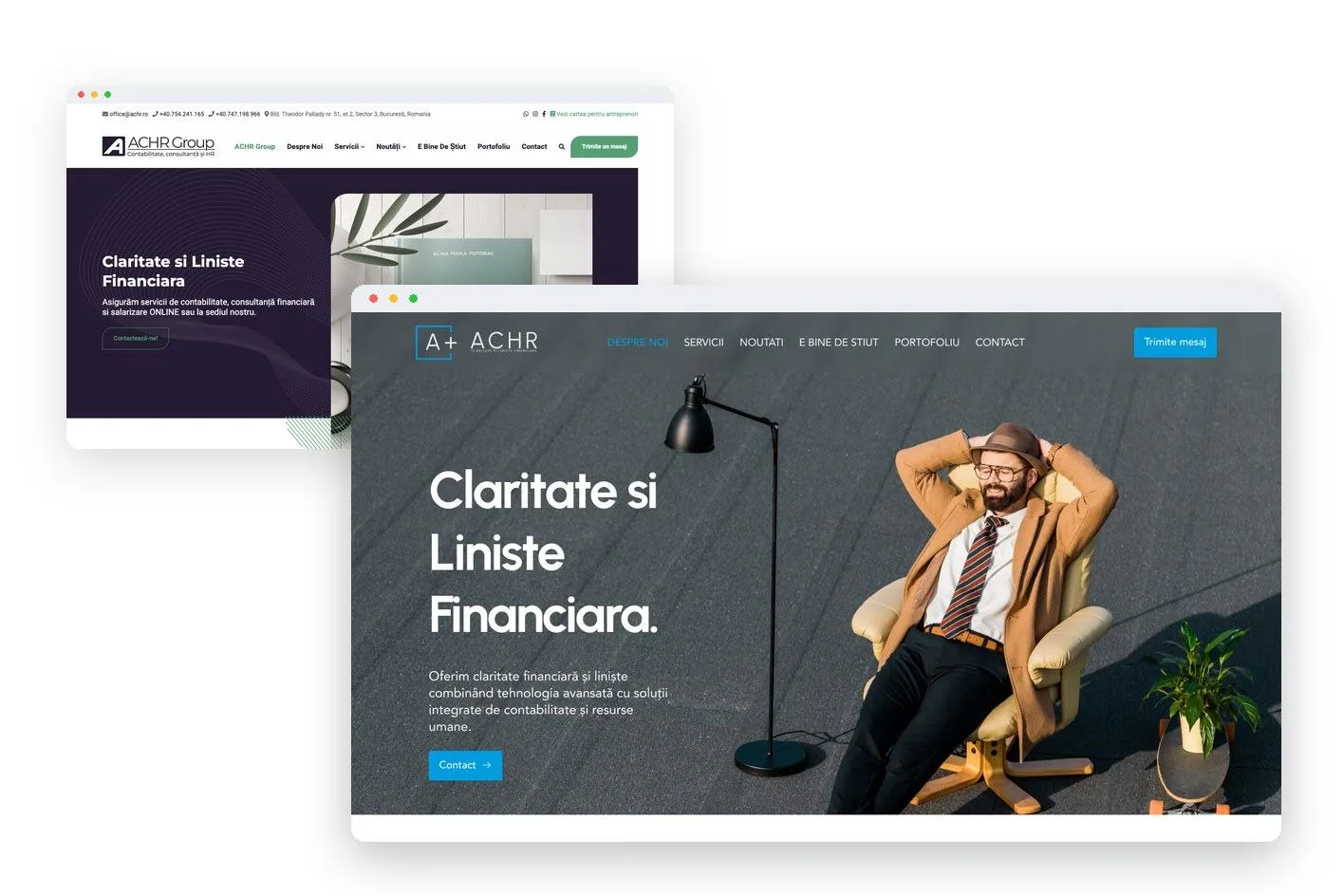 Site-ul vechi ACHR alături de site-ul nou, într-un mockup înainte și acum