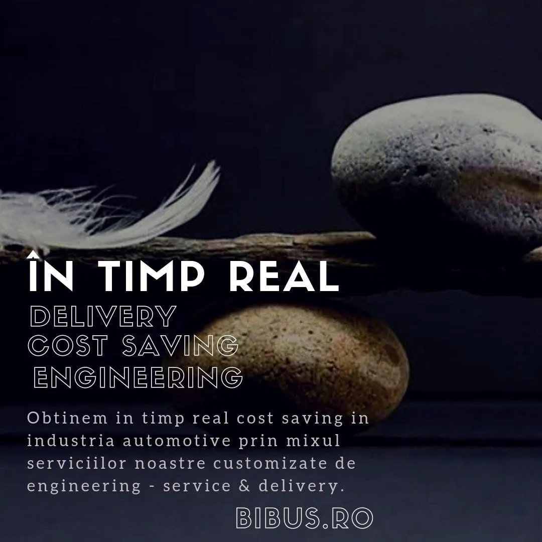 Pietre și o pană în echilibru, cu mesajul despre cost saving în timp real în industria automotive