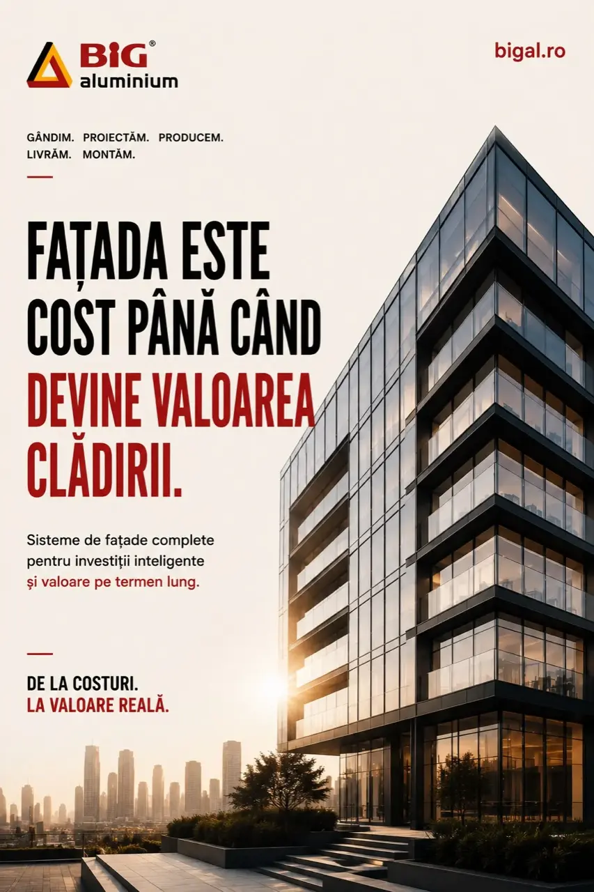 Planșă din deck-ul BIG Aluminium: responsabilitatea unică pe cele cinci etape, de la conceptul arhitectural până la montaj, diferențiatorul care scoate compania din comparația pe preț.