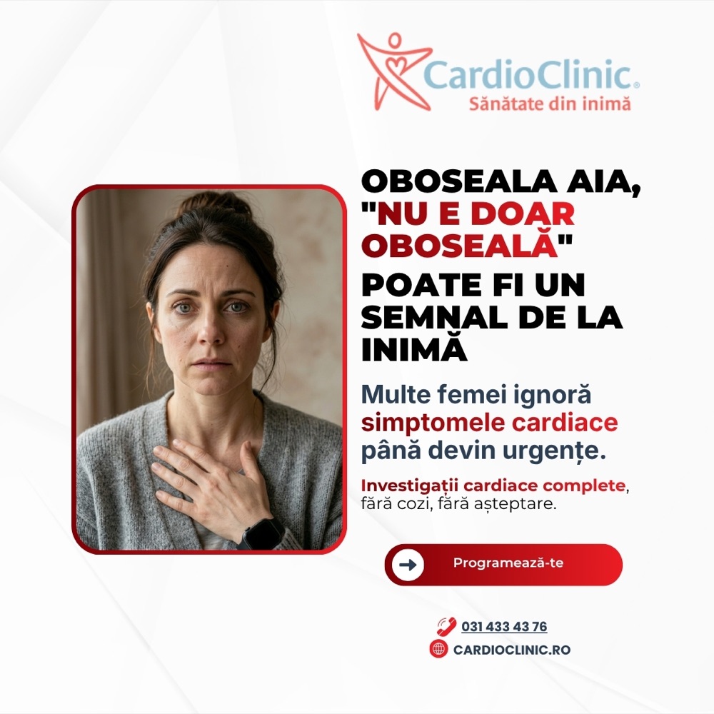 Reclamă Cardio Clinic, avatar Elena: „Oboseala aia «nu e doar oboseală» poate fi un semnal de la inimă.”