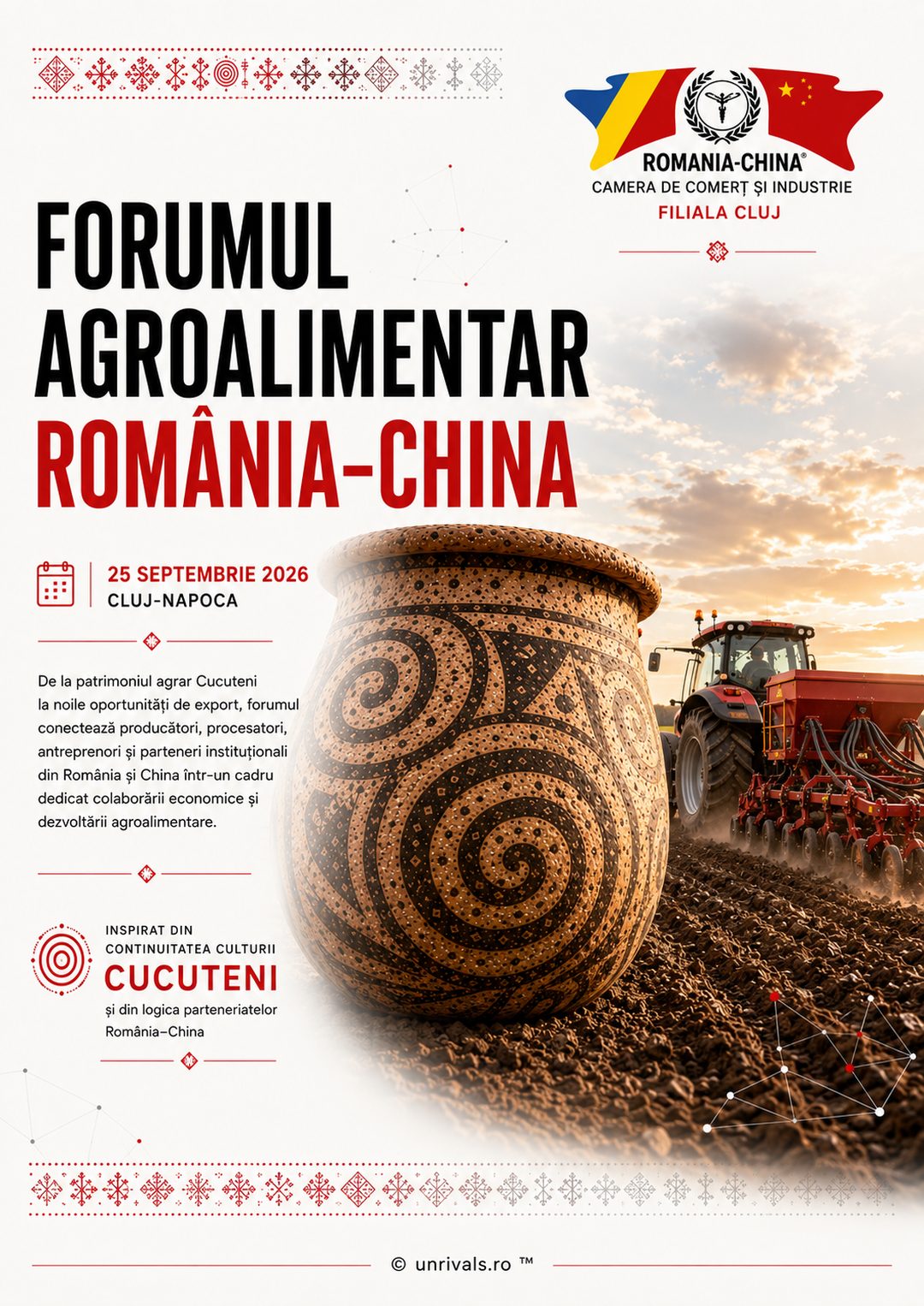 Coperta campaniei: Forumul Agroalimentar România–China, inspirat din continuitatea culturii Cucuteni.