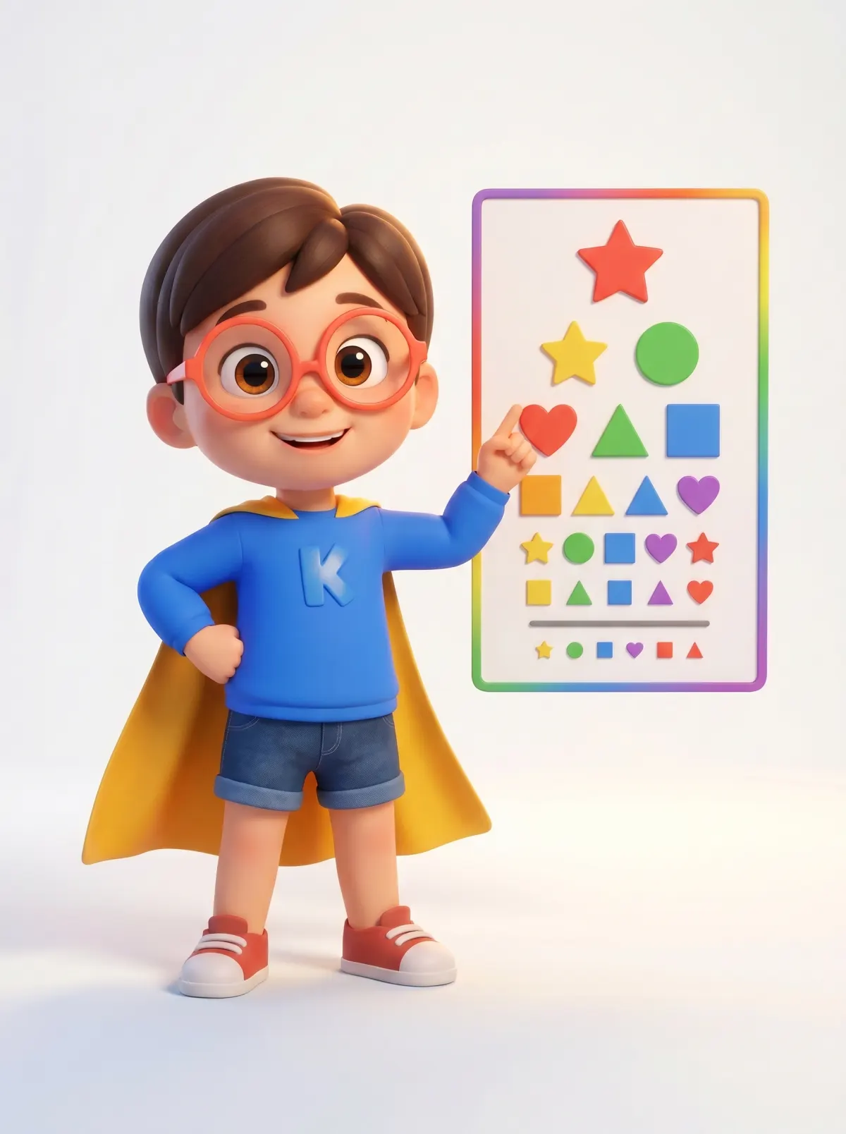 Mascota KlariKid explicând un test de vedere pentru copii