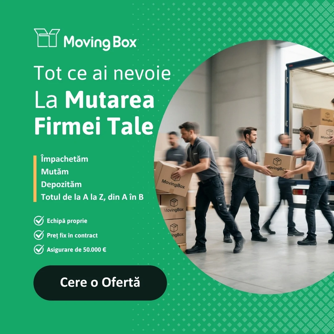 Banner MovingBox pentru companii: „Tot ce ai nevoie la mutarea firmei tale”