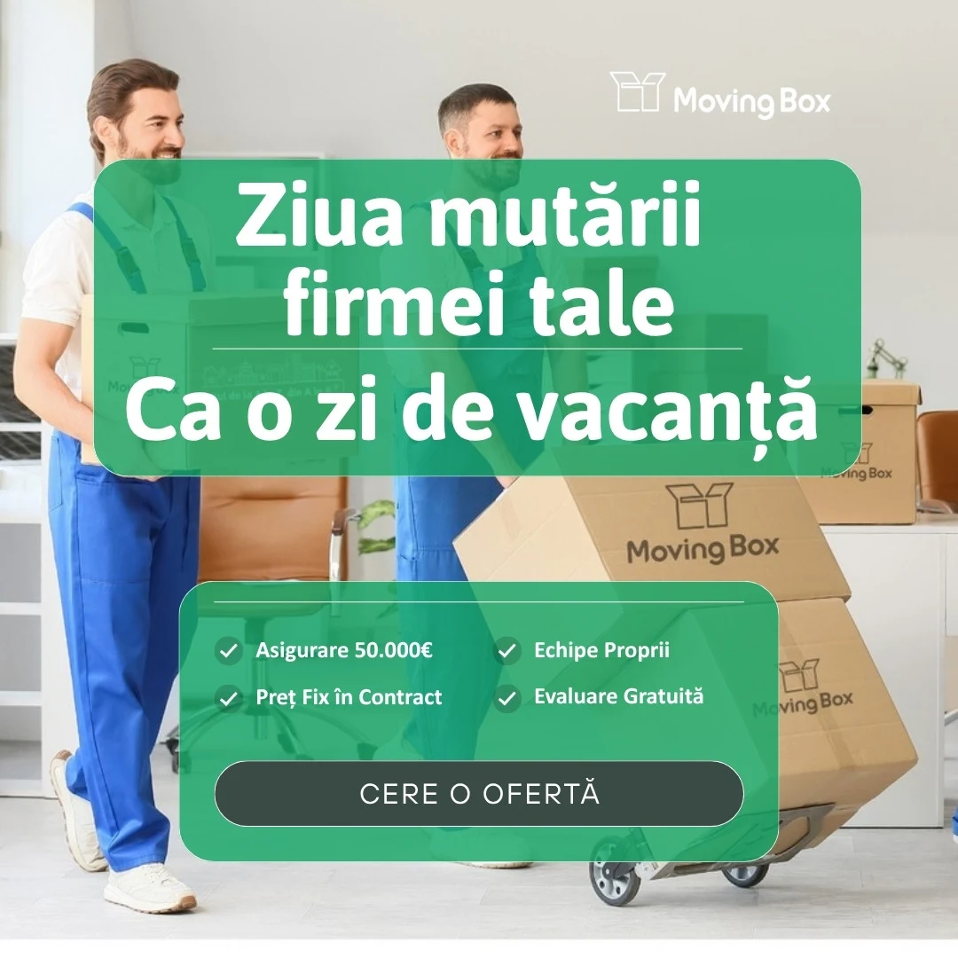 Banner MovingBox pentru companii: „Ziua mutării firmei tale ca o zi de vacanță”