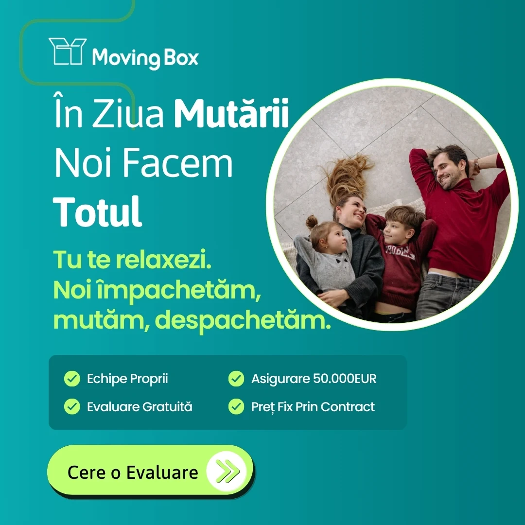 Banner MovingBox: „În ziua mutării noi facem totul. Tu te relaxezi”