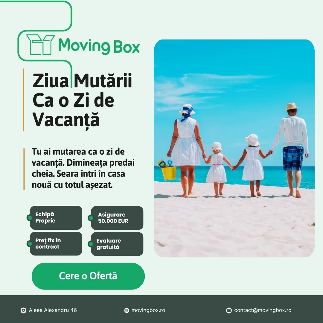 Banner MovingBox: „Ziua mutării ca o zi de vacanță”