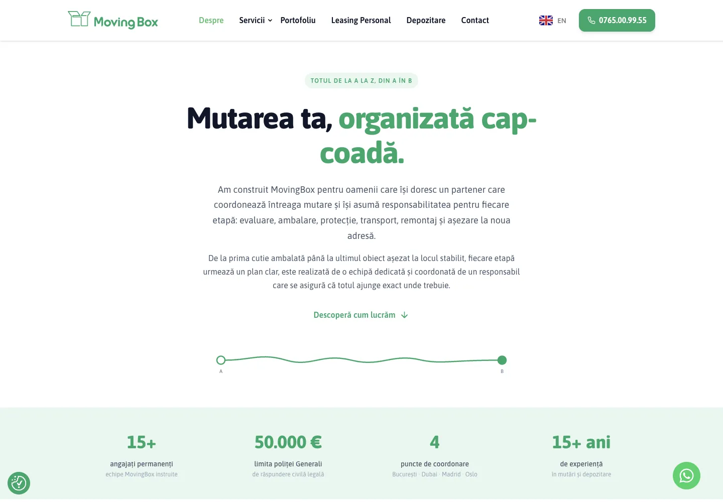Pagina nouă Despre noi MovingBox: „Mutarea ta, organizată cap-coadă”