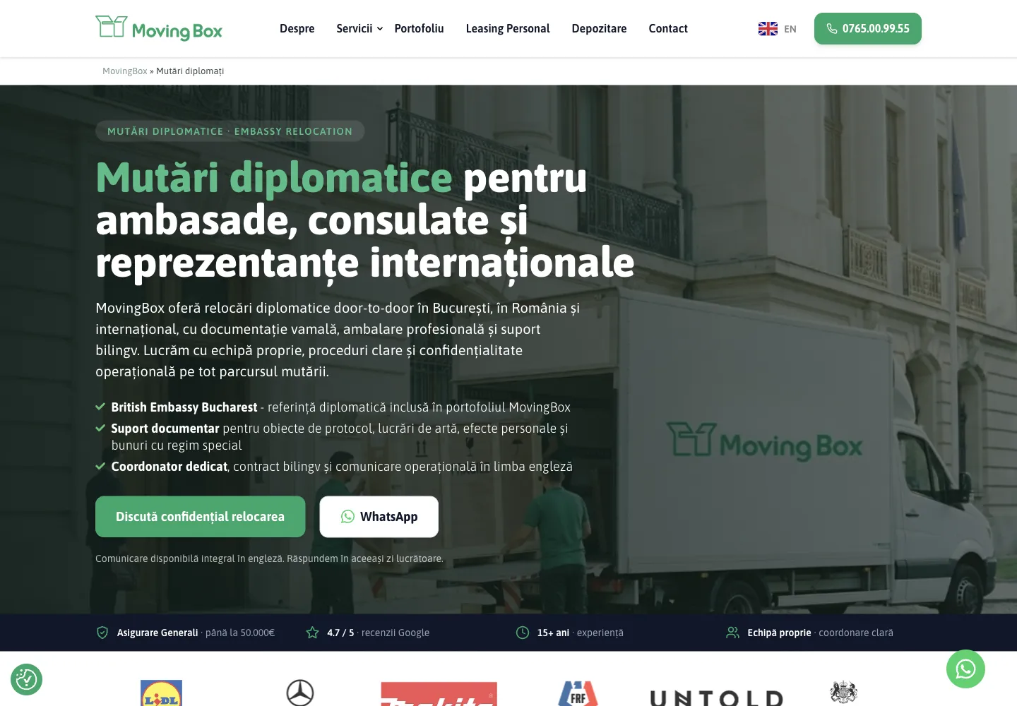 Pagina nouă MovingBox: „Mutări diplomatice pentru ambasade, consulate și reprezentanțe internaționale”