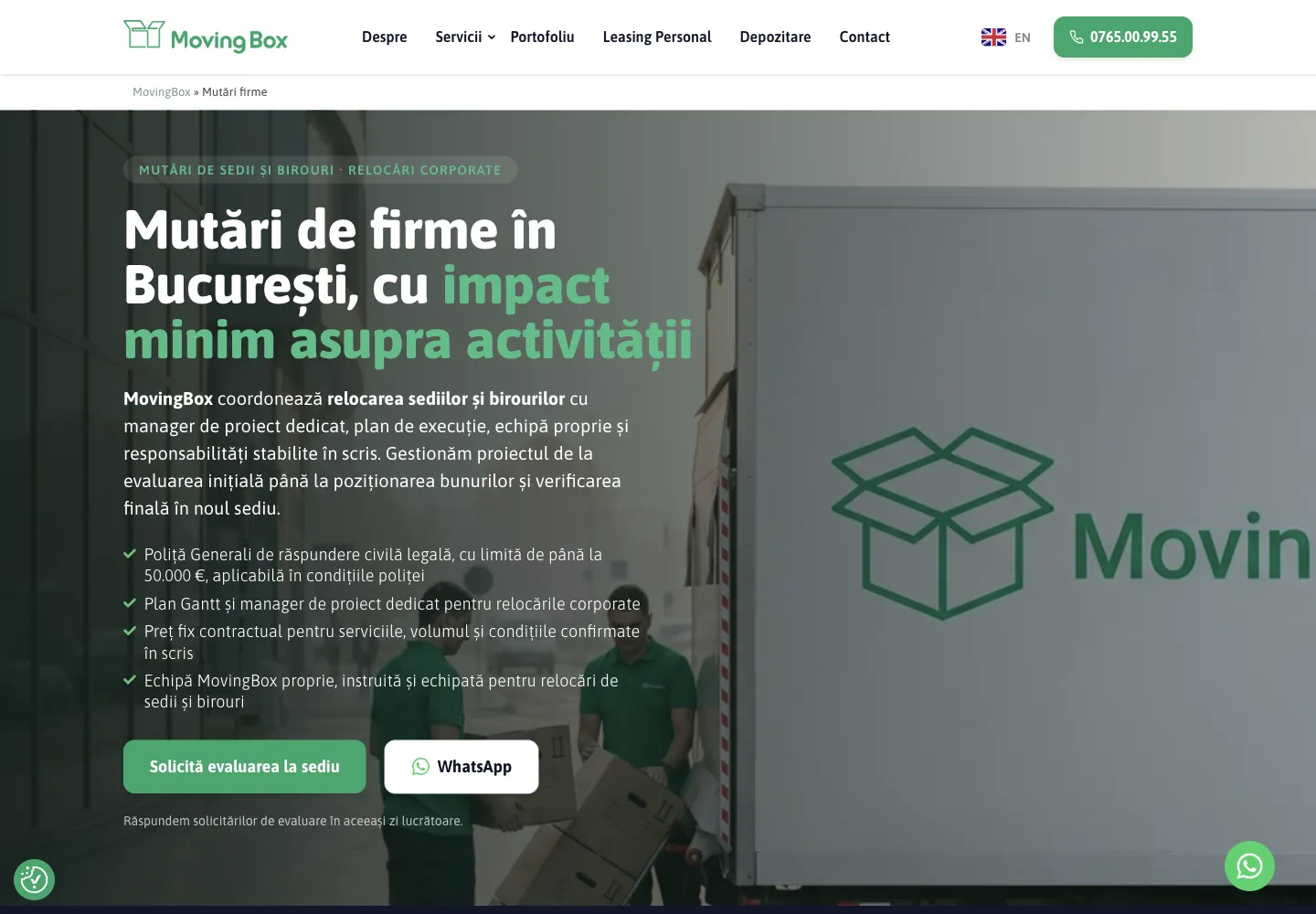 Pagina nouă de mutări pentru companii MovingBox: „Mutări de firme în București, cu impact minim asupra activității”