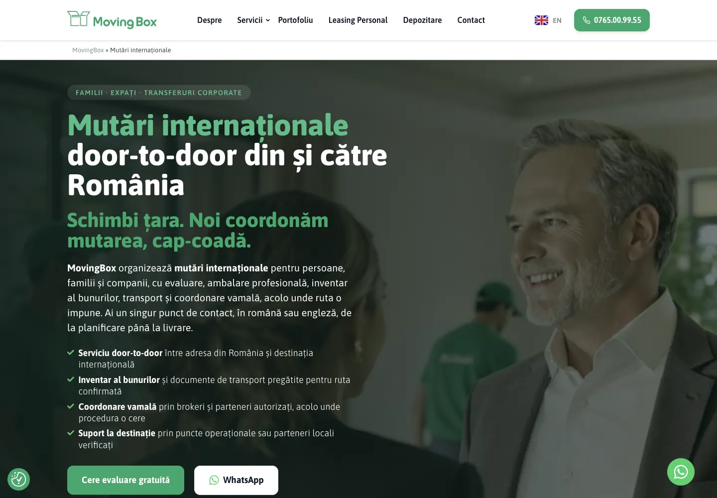 Pagina nouă de mutări internaționale MovingBox: „Mutări internaționale door-to-door din și către România”