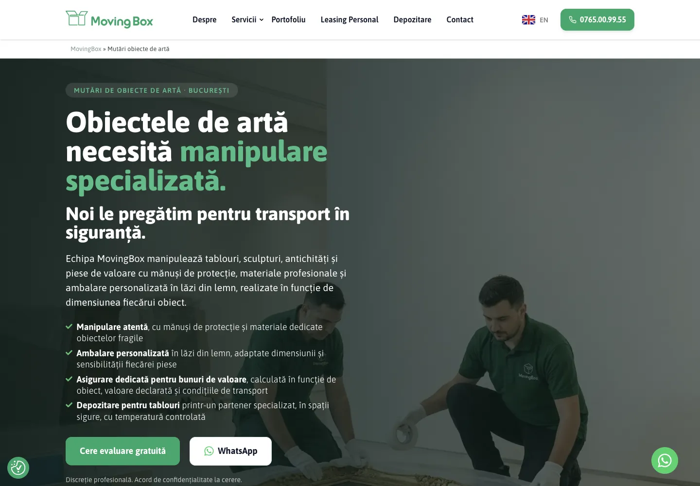 Pagina nouă MovingBox: „Obiectele de artă necesită manipulare specializată”