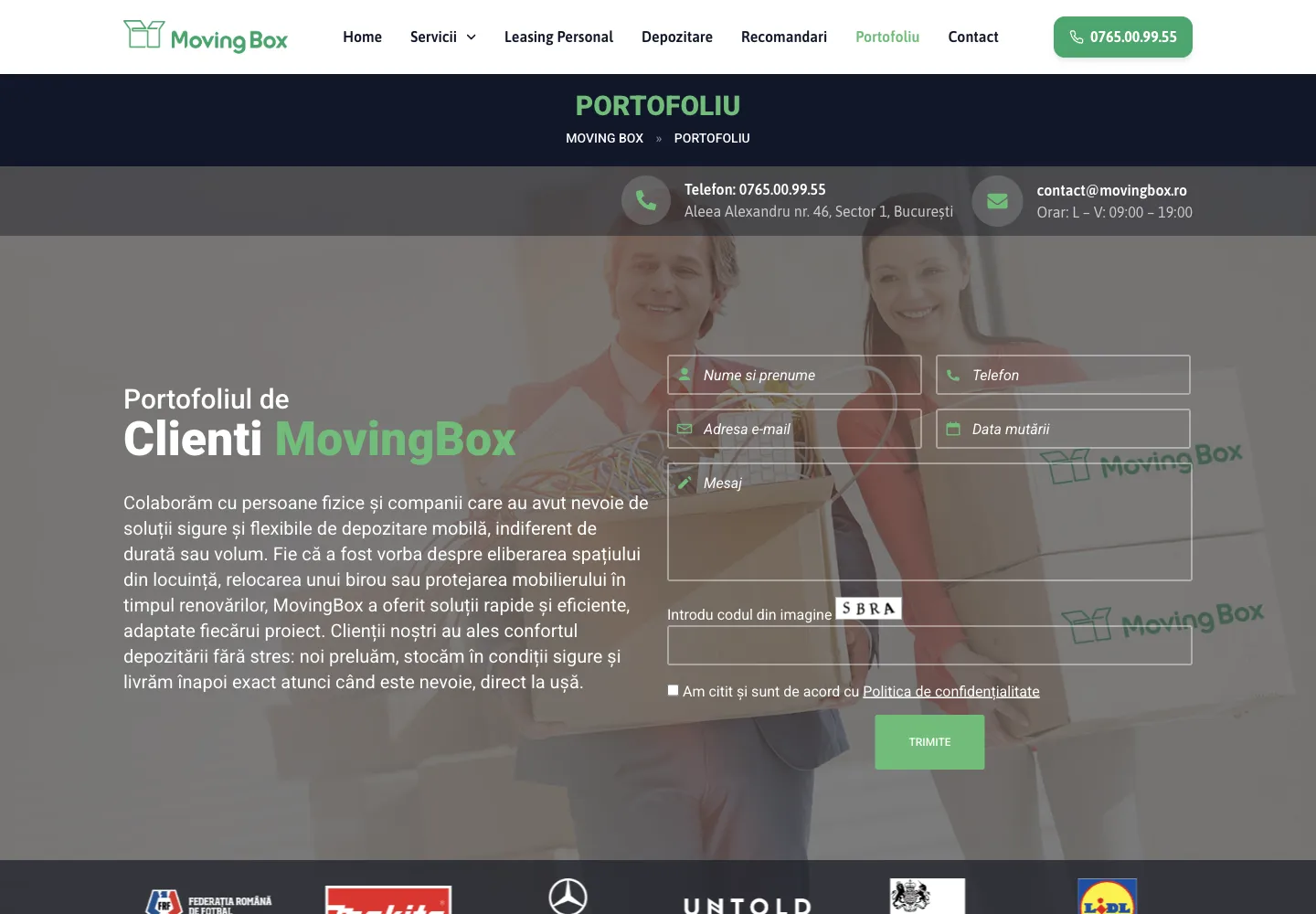 Pagina veche de portofoliu MovingBox