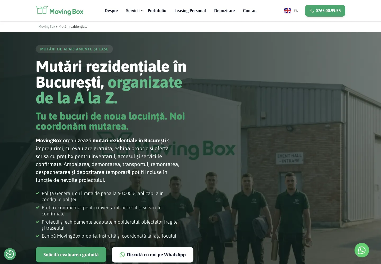 Pagina nouă de mutări rezidențiale MovingBox: „Mutări rezidențiale în București, organizate de la A la Z”
