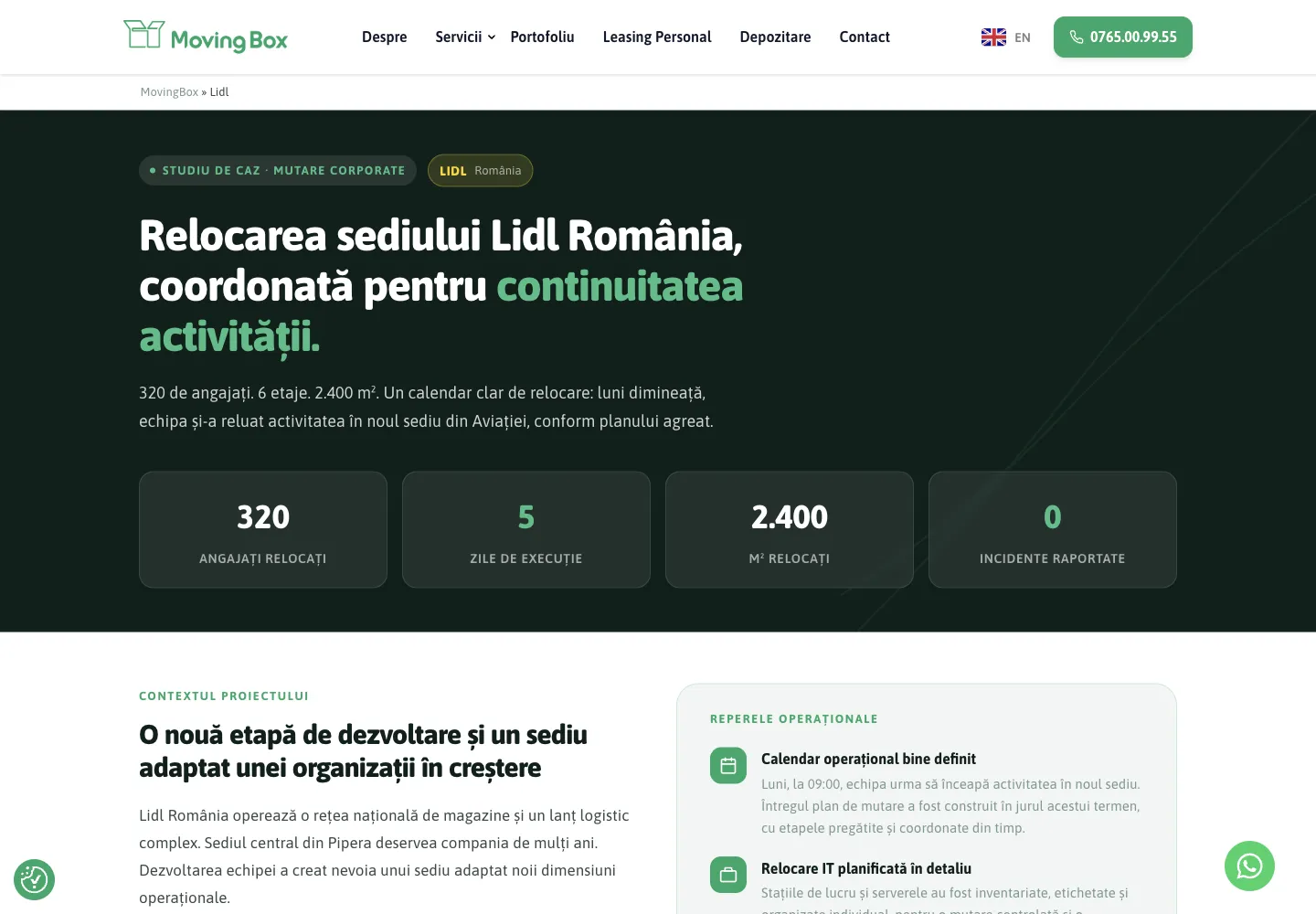 Pagina nouă de studiu de caz MovingBox: relocarea unui sediu corporate, coordonată pentru continuitatea activității