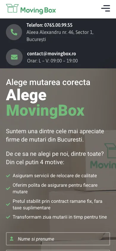 Site-ul vechi MovingBox pe telefon