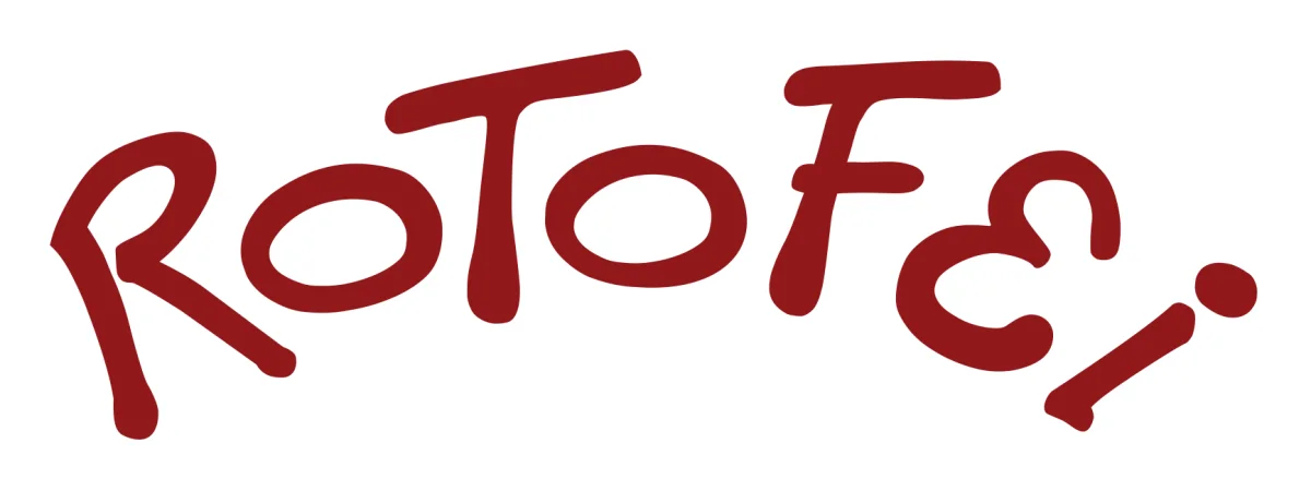 Logotipul ROTOFEI, scris cu litere roșii îngroșate și rotunjite, așezate pe o curbă concavă