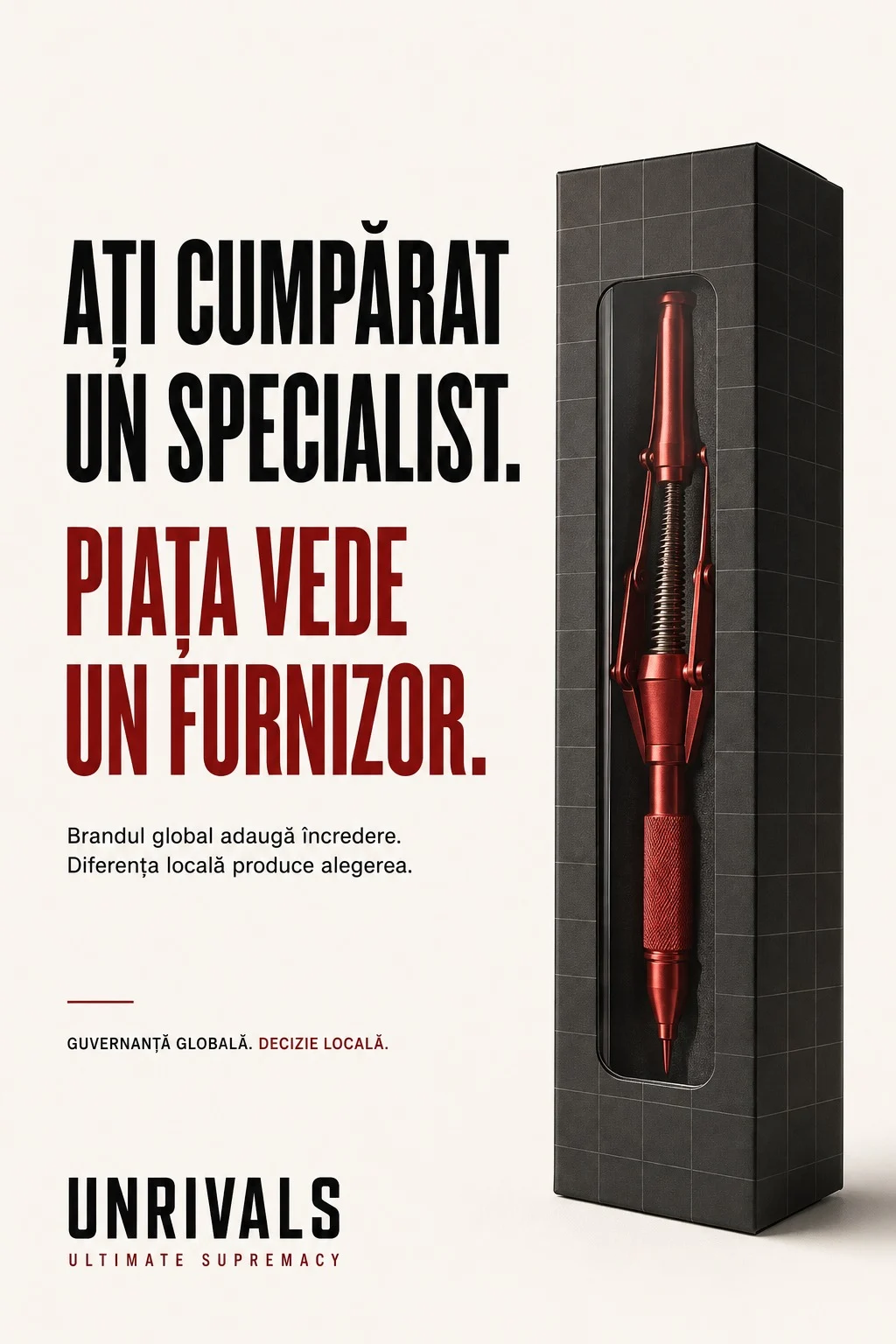 Concept vizual UNRIVALS despre distanța dintre specialistul cumpărat în 2020 și furnizorul pe care îl descrie pagina de azi