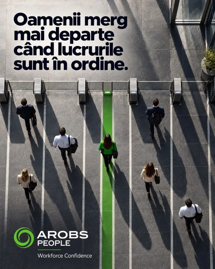 Poster de explorare AROBS: Oamenii merg mai departe când lucrurile sunt în ordine.