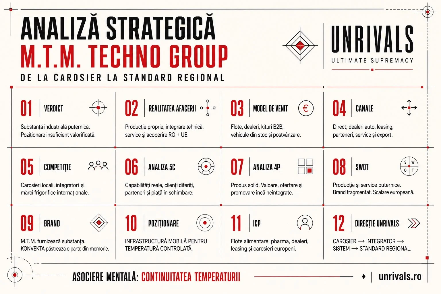 Harta analizei strategice M.T.M. Techno Group, douăsprezece secțiuni